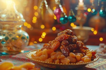 Poster - A bowl filled with a variety of dried fruit placed on a table. Suitable for healthy eating or food-related projects