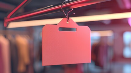 Poster - A red tag hanging from a clothes rack. Can be used for inventory management or sale promotions