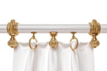 Poster - A curtain with gold hardware on a rod. Perfect for adding a touch of elegance to any room