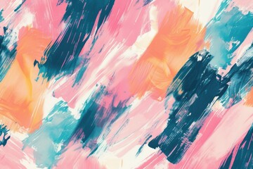 Poster - A vibrant abstract painting featuring a mix of pink, blue, and orange colors. Perfect for adding a pop of color and modern touch to any space