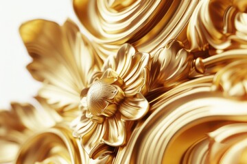 Poster - A detailed view of a gold sculpture against a clean white background. Perfect for adding a touch of elegance and sophistication to any project