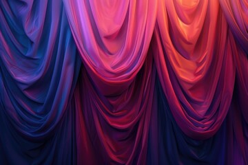 Poster - A detailed view of a red and purple curtain. This image can be used for interior design projects or theatrical themes