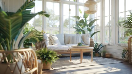 Poster - A vibrant living room filled with an abundance of plants. This picture captures the beauty of nature indoors and can be used to bring a fresh and organic feel to any design project