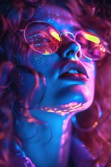 Aufkleber - A close-up image of a woman wearing glasses. Suitable for various uses