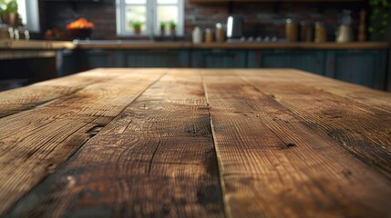 Aufkleber - A wooden table in a kitchen next to a window. Perfect for showcasing a cozy and inviting kitchen setting