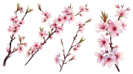 Canvas Print - A bunch of pink flowers on a branch. Perfect for floral arrangements and nature-themed designs