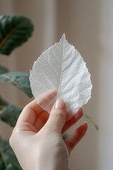 Aufkleber - A person holding a white leaf in their hand. Versatile and can be used for various purposes