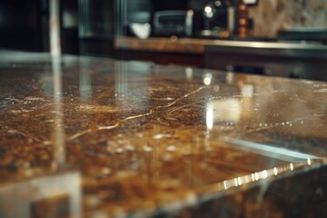 Poster - A detailed view of a marble counter top, perfect for showcasing the elegant and luxurious design. Ideal for interior design websites, home decor magazines, and kitchen remodeling advertisements