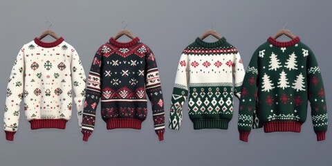 Poster - A row of sweaters hanging on a clothes rack, suitable for fashion or retail themes