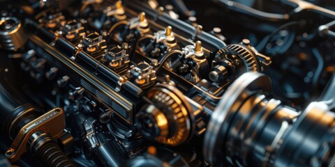 Canvas Print - A detailed close-up of the gears on a machine. This image can be used to illustrate the intricate workings of machinery or the concept of precision engineering