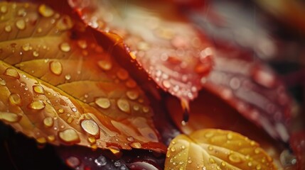 Poster - A close up view of a leaf covered in sparkling water droplets. Perfect for nature and macro photography enthusiasts