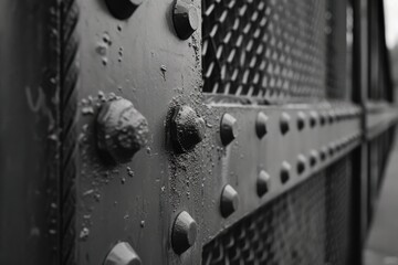 Poster - A detailed view of a metal structure featuring rivets. This image can be used to depict industrial design, construction, or engineering projects