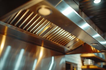 Poster - A stainless steel kitchen hood and exhaust fan. Perfect for removing smoke and odors while cooking. Ideal for modern kitchens