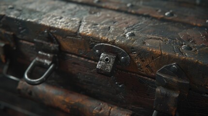 Poster - A detailed view of a trunk with a lock. Can be used to represent security, storage, or secrets
