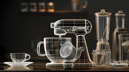 Poster - A picture of a blender and cups placed on a table. Suitable for kitchenware and cooking-related themes