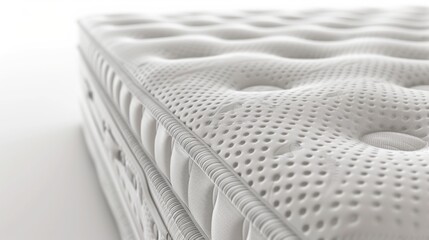 Wall Mural - A close-up view of a mattress placed on a clean white surface. This versatile image can be used to depict concepts such as comfort, relaxation, sleep, interior design, and home furnishings