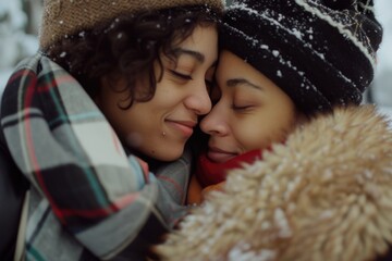 Poster - A heartwarming image of a couple embracing each other, radiating love and affection. Perfect for illustrating relationships, love, togetherness, and emotional connections.