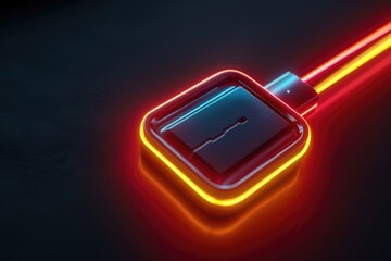 Poster - A close-up photo of a light switch on a black surface. This versatile image can be used to illustrate concepts of electricity, home improvement, or energy conservation