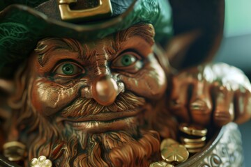 Poster - A close up view of a statue depicting a man wearing a hat. This image can be used to add a touch of elegance or sophistication to various projects