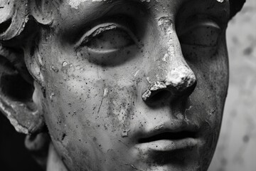 Poster - Detailed close-up of a statue depicting the face of a man. Suitable for various artistic and historical projects