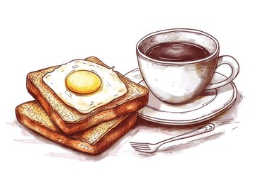 Poster - A cup of coffee and some toast arranged on a plate. Perfect for breakfast or a cozy morning.