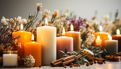 Poster - Aromatherapy candle burning, illuminating nature composition for relaxation and wellbeing generated by AI