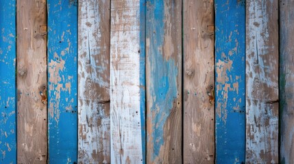 Poster - A detailed view of a wooden fence with peeling paint. Perfect for adding texture and rustic charm to any design project
