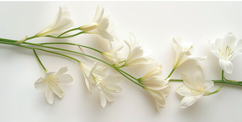 Wall Mural - white flowers on a white background with stems in the