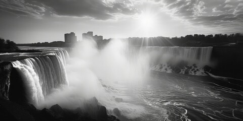 Poster - A black and white photo of a waterfall. Perfect for nature enthusiasts or those looking for a serene landscape shot.