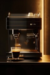 Poster - A cup of coffee being poured into a coffee machine. Perfect for illustrating the process of making coffee or showcasing coffee-related appliances