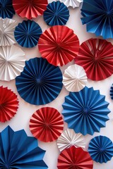 Poster - A vibrant collection of red, white, and blue paper fans. Perfect for adding a festive touch to any celebration or event