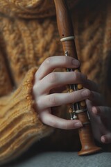 Poster - A close-up shot of a person holding a flute. Can be used for music-related designs or illustrations