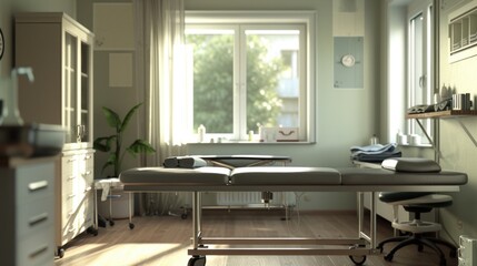 Poster - A room with a bed and a desk. Perfect for home office or study space.