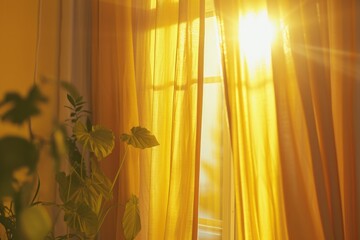 Canvas Print - Sunlight streaming through the curtains in a cozy living room. Perfect for home decor or interior design projects