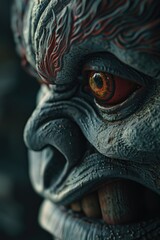 Poster - A detailed close-up of a statue depicting a fearsome demon. This image can be used to add a touch of darkness and mystery to various projects
