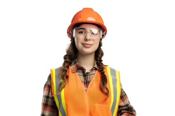 Sticker - Smart young engineer building or constructor worker with safety uniform, vest and safety hat isolated on transparent background, planning project.