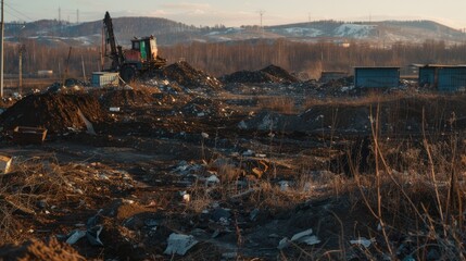 Poster - A pile of trash sitting on top of a field. Suitable for environmental and waste management concepts