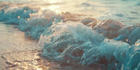 Poster - A detailed view of a wave crashing onto the beach. Perfect for capturing the beauty and power of the ocean.