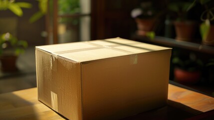 Poster - A box sitting on top of a wooden table. Perfect for showcasing products or as a background for various concepts