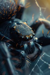 Poster - A spider sitting on top of a spider web. Perfect for illustrating concepts related to nature, insects, and the delicate beauty of spider webs