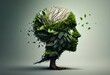 Self Renewal and Rejuvenation or personal growth concept as a tree shaped as a head losing leaves that are replaced by healthy fresh green leaf group as a mood disorder. Generative AI