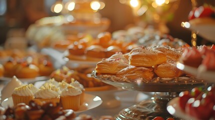 Poster - A collection of various pastries arranged on a table. Ideal for bakery promotions and food-related designs