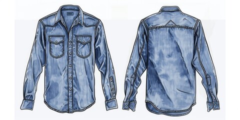 Aufkleber - A simple drawing of a blue denim shirt. Can be used for fashion design or clothing related projects