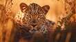 Africa wildlife. Leopard, Panthera pardus shortidgei, nature habitat, big wild cat in the nature habitat, sunny day on the savannah, Okavango delta Botswana. Wildlife nature. Leopard hidden in grass