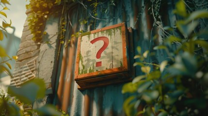 Poster - A picture of a building with a question mark on it. Can be used to represent uncertainty, mystery, or a search for answers