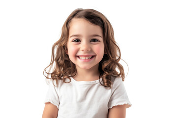 studio portrait of a cute happy little girl with a beautiful smile isolated on transparent png backg