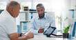 © Wesley/peopleimages.com - Man, doctor and tablet with patient, brain scan or consultation for examination results at hospital. Male person, medical employee or nurse pointing to technology for MRI or x ray at neurology clinic