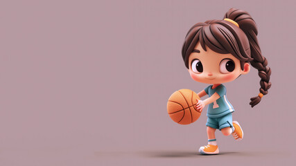 Wall Mural - A cartoon basketball player with a ball isolated on gray background