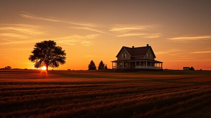 field farm house silhouette