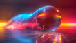 A reflective disco ball casting dynamic blue and red lights in a dark atmospheric setting.